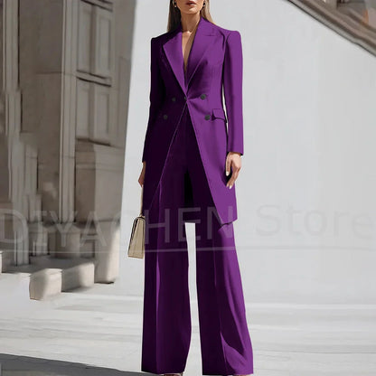 Luxury Women Pants Sets 2 Piece Chic Peak Lapel Double Breasted Outfit Fashion Elegant Daily Casual Party Office Lady Suits