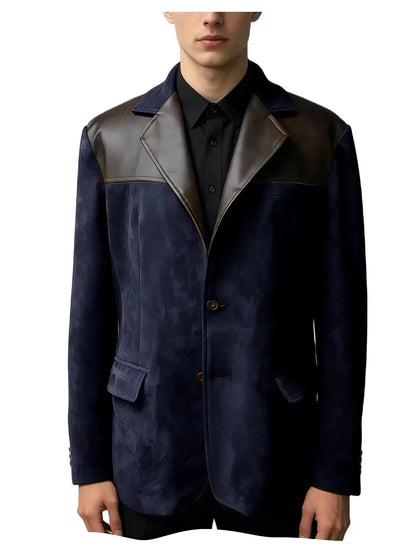 Men's Suede Blazer Single Breasted Slim Fit Classic Suit