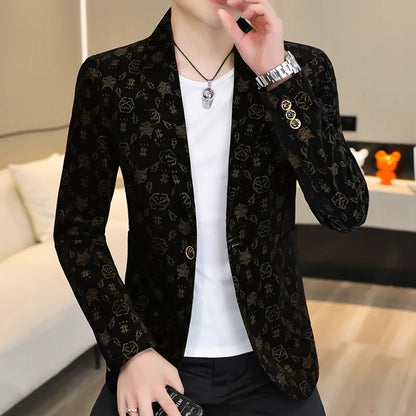 Blazer New Men's Fashion Corduroy Business Gentleman Slim Letter English Style Outdoor Performance Wedding Banquet Casual Blazer