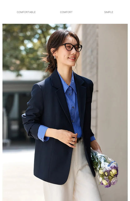 Women's Navy Blue Jackets Autumn 2026 Oversize Elegant Office Wear Blazer Notched Ladies New in Coats and Jackets A2360