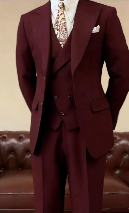 Classic Black Men's Suits 3 Pcs Jacket+Vest+Pant Fashion Groomsmen Suit Slim Fit Bespoke Formal Office Event Men's Suit