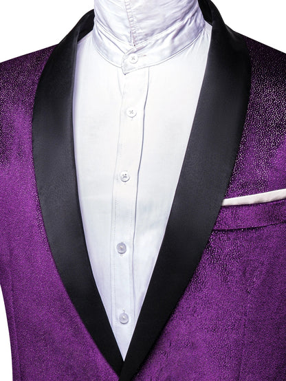 Glitter Purple Velvet Mens Tuxedo Jacket, Satin Lapel Single Breasted Blazer Wedding Prom Party Suit Coat