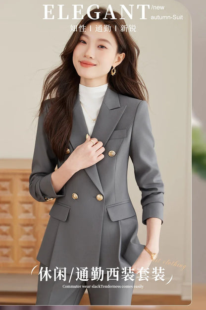Elegant and fashionable professional women's high-quality two-piece suit jacket + pants. 2025 autumn/winter new styles