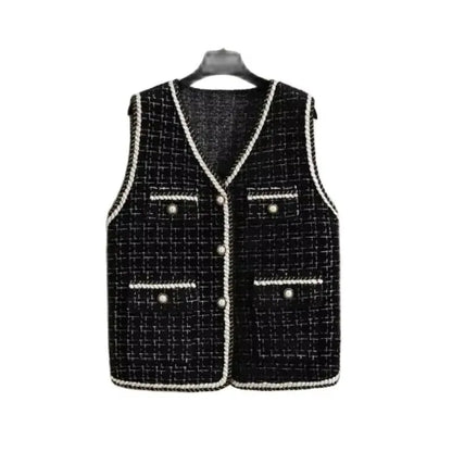 Women's Contrast Knitted Vest New Autumn Short Sleeveless Jacket V-neck Single Breasted Waistcoat Female Coats Chaleco Mujer