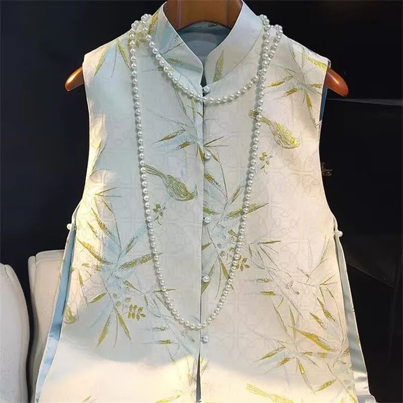 Spring Summer Women Chinese Style Sleeveless Jacket Retro Lady Large Size 5XL Vest Top Femme Fashion Jacquard Waistcoat Coat