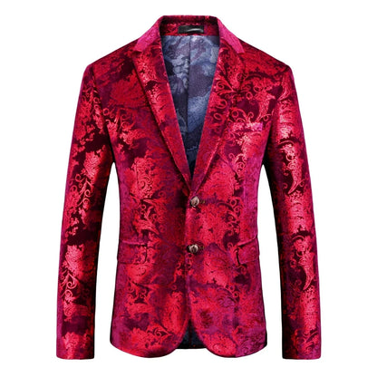 Men's Suit Jacket Black Gold Floral Applique Single Button for Wedding Party Performance