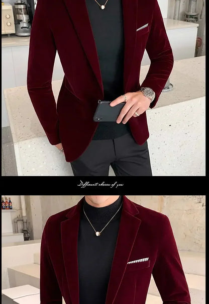 Mens Blazer Men's Fashion Business Corduroy Shirt Gentleman British Style Casual Slim-fit Wedding Work  Mens Blazer Jacket  5XL