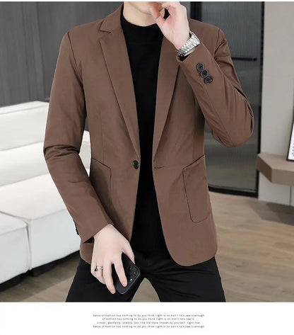Blazer Men's Business Gentleman Wedding Fashion Best Man Solid Color Slim Fit Casual Mink Velvet with Cotton Thickened Blazer