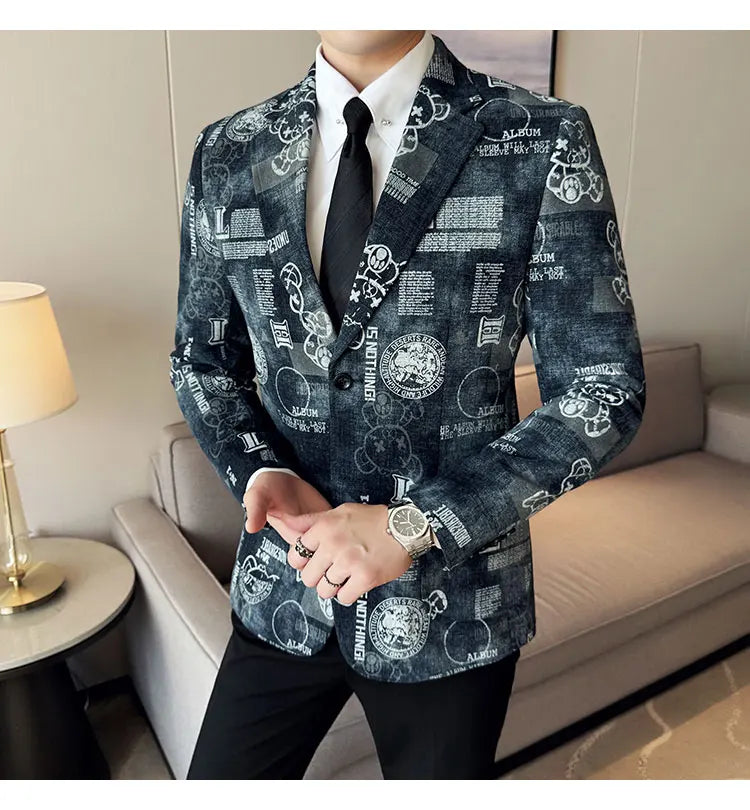 2024 Autumn Winter Jacquard Denim Suit Jacket for Men Fashion Business Casual Blazers Streetwear Social Men Clothing