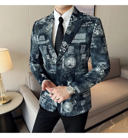 2024 Autumn Winter Jacquard Denim Suit Jacket for Men Fashion Business Casual Blazers Streetwear Social Men Clothing