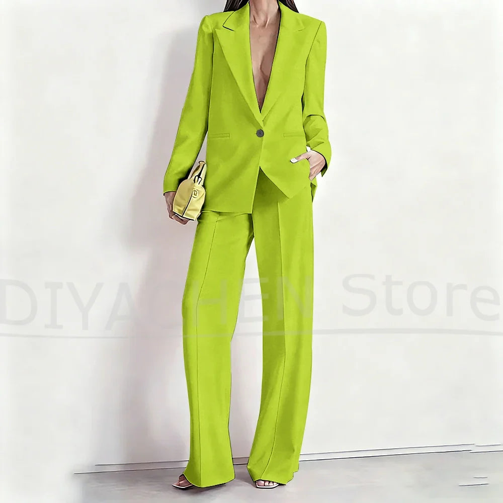 Women's Suit Set Peak Lapel One Button Blazer and Wide-Leg Pants Fashion Formal Casual Party Office Stylish Pants Sets Two Piece
