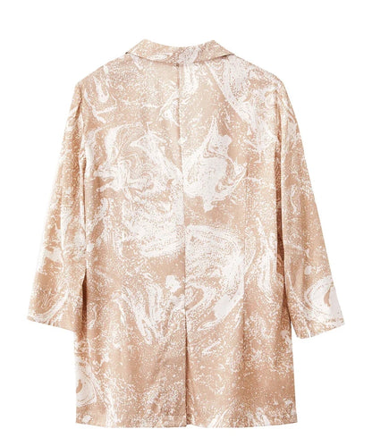 Minimalism Silk Blazers 2026 Summer Notched Printed Basic Fashion Jacket Three Quarter Women Office Lady Blouse 12452146