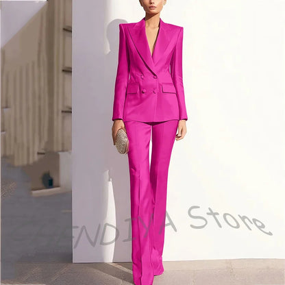 Luxury Satin Women Pants Suit Tailored Business Attire Dusty Rose 2 Piece Peak Lapel Straight Formal Outfit Daily Office Set