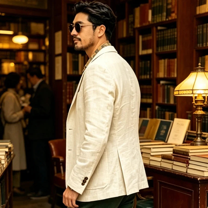Men's Linen Blazer Single Breasted 2-Button Notched Lapel Slim Fit for Summer Wedding