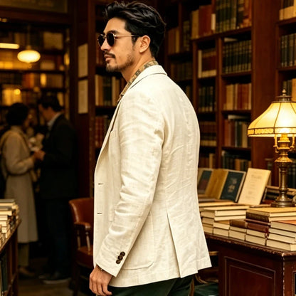 Men's Linen Blazer Single Breasted 2-Button Notched Lapel Slim Fit for Summer Wedding