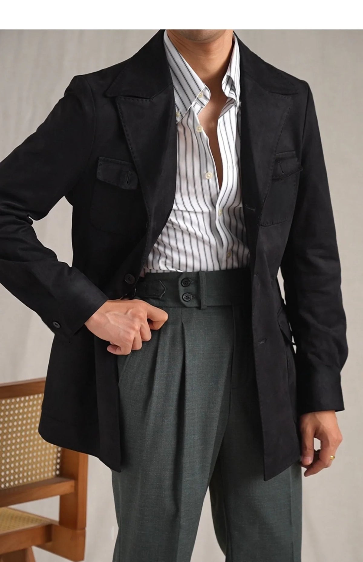 Hunting Jacket With Lapel Collar Men's Vintage-Style Faux Suede Blazer Fashionable Casual Italian Slim Fit Trendsetter Safari