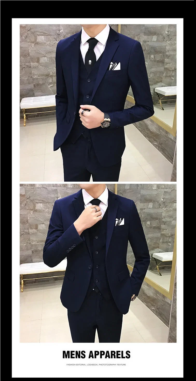 Men's Slim Fit 3-Piece Suit – Blazer, Vest & Pants for Business, Wedding & Smart Casual Wear
