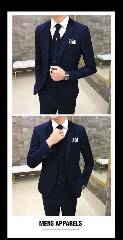 Men's Slim Fit 3-Piece Suit – Blazer, Vest & Pants for Business, Wedding & Smart Casual Wear