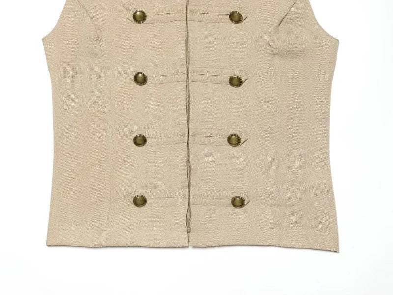 Button Up Vest Tops For Women Sleeveless Office Wear Khaki Crop Black Top Slim Fit Casual Waistcoat Top Zip Up Women’s Tops