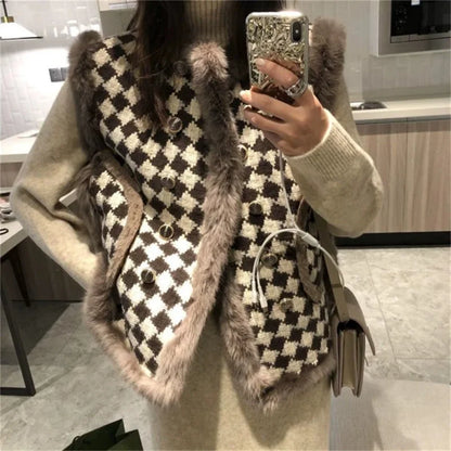 Korean Women Thousand Bird Grid Vest Coat Spring Autumn Ladies Fashion Waistcoat Jacket 2025 Female Loose Sleeveless Top Outwear