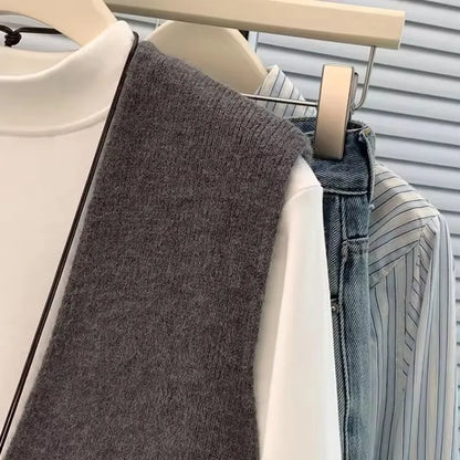 Women's Soft Knitted Vest  Women Casual Button Deep V-Neck Sleeveless Autumn  Pullover Simple Tank Tops Loose Knitwear  Tops
