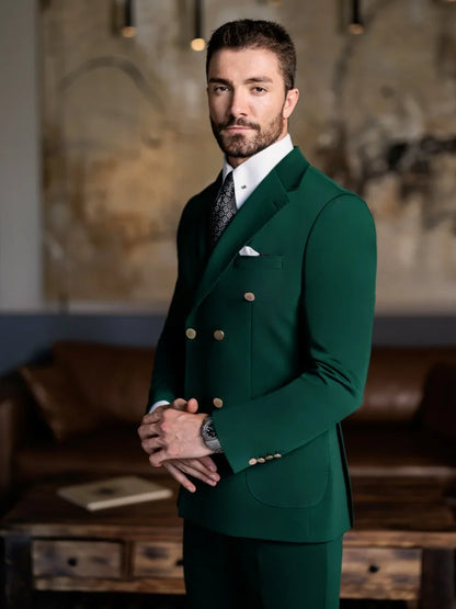 Green Formal Man Slim Fit Suits 2 Pieces Jacket Pants Birthday Party Wear Elegant Handsome Men's Suit Set Piano Performance Wear