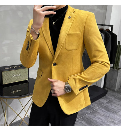 Men's Velvet Slim Fit Blazer Smart Casual Wedding Suit Jacket