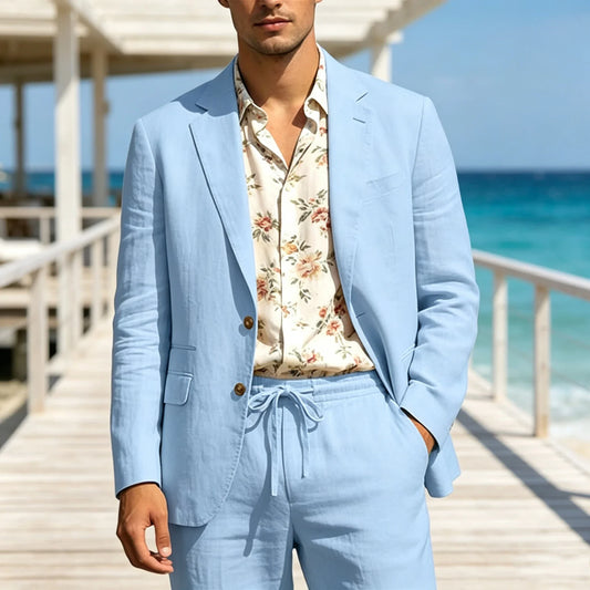 Men's Linen Suit 2 Piece Set for Summer Weddings and Business Casual Wear