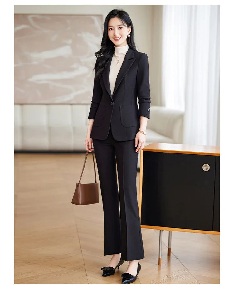 Brown Suits Women 2024 New Autumn High End Fashion Temperament Business Slim Blazer And Pants Sets Office Lady Work Wear
