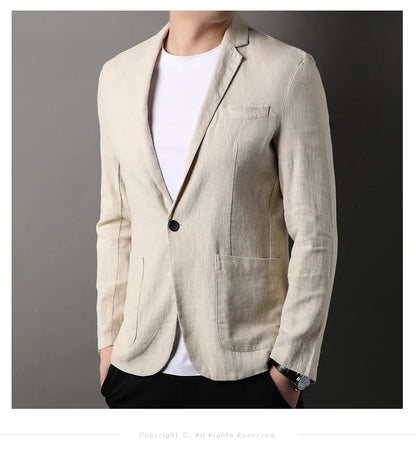 Spring and Summer New High Quality Men's Linen Suit Fashion Handsome Slim-fit All-in-one Trend Men's Coat 70% Ramie 30% Cotton