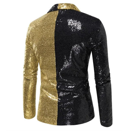 Shiny Gold Sequins Blazer for Men's New Slim Fitting Splicing Men's Suit Night Club Party DJ Stage Singer Dance Show Dress Homme