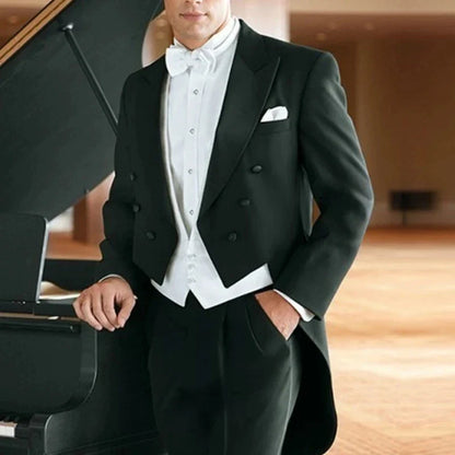 Black Wedding suits for Groom Dinner Party Tuxedo 3 Piece Formal Men Suits with White Vest Pants Male Fashion Prom