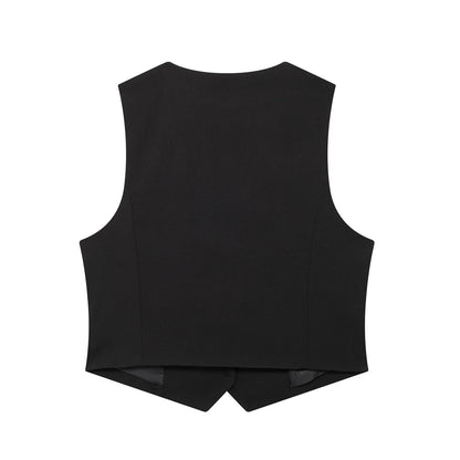 Cropped Formal Vests Woman Office Sleeveless Women's Suit Vest Summer Button Black White Short Vest Casual Working Vest