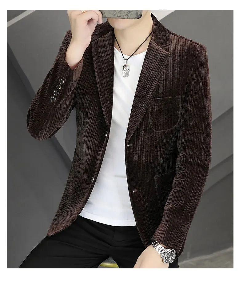 2026 Spring Autumn Corduroy Suit Jackets for Men Business Casual Blazers KoreanSlim Fit Social Office Wedding Suits Coats 4XL