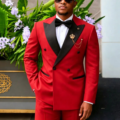 Men Suit Black 2 Piece Double Button With Bright Lapel For Wedding Groom Birthday Party Banquet Business Work Suit Jacket Pants