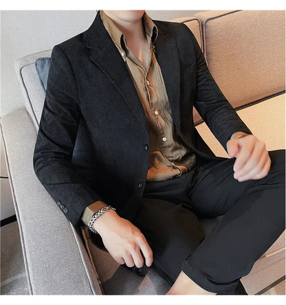 2023 Fashion Men's Corduroy Blazers Top Quality Business Casual Suit Jackets Slim Fit Wedding Groom Streetwear Social Dress Coat
