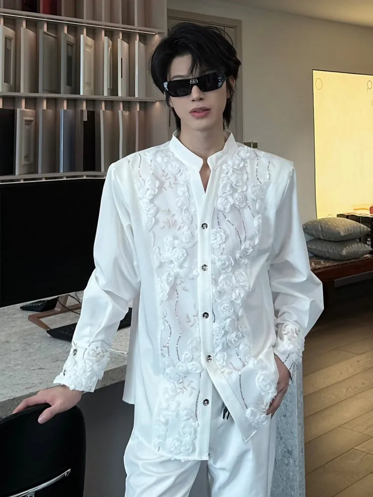 Business Men Work Suit Diamond Tassel Flower Collar Double Breasted Blazer Pants Three Piece Set Loose Fit Gown Dress Suit Sets