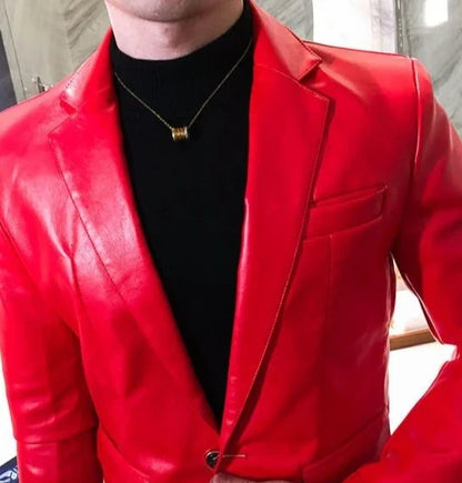 Thin Leather Man Suits and Blazers Simple Breasted Clothing Handsome Classic Menswear High Quality Coats Casual Jacket for Men
