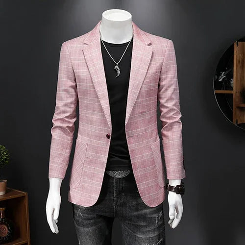 Top Quality Luxury Plaid Business Slim Fit Men Blazer Jacket 2024 Spring Autumn Casual Blazers For Men Elegant Dress Suit Jacket
