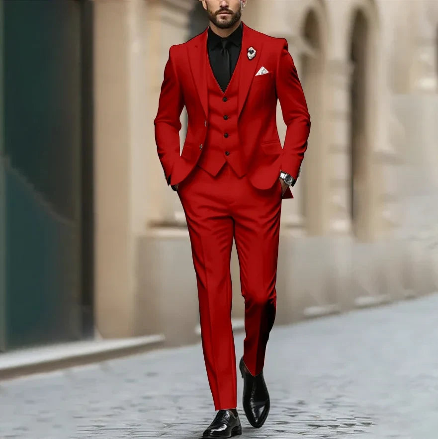 Purple Men Suit Single-breasted Peak Lapel 3 Pieces(Jacket+Pants+Vest) Male Formal Wedding Party Set