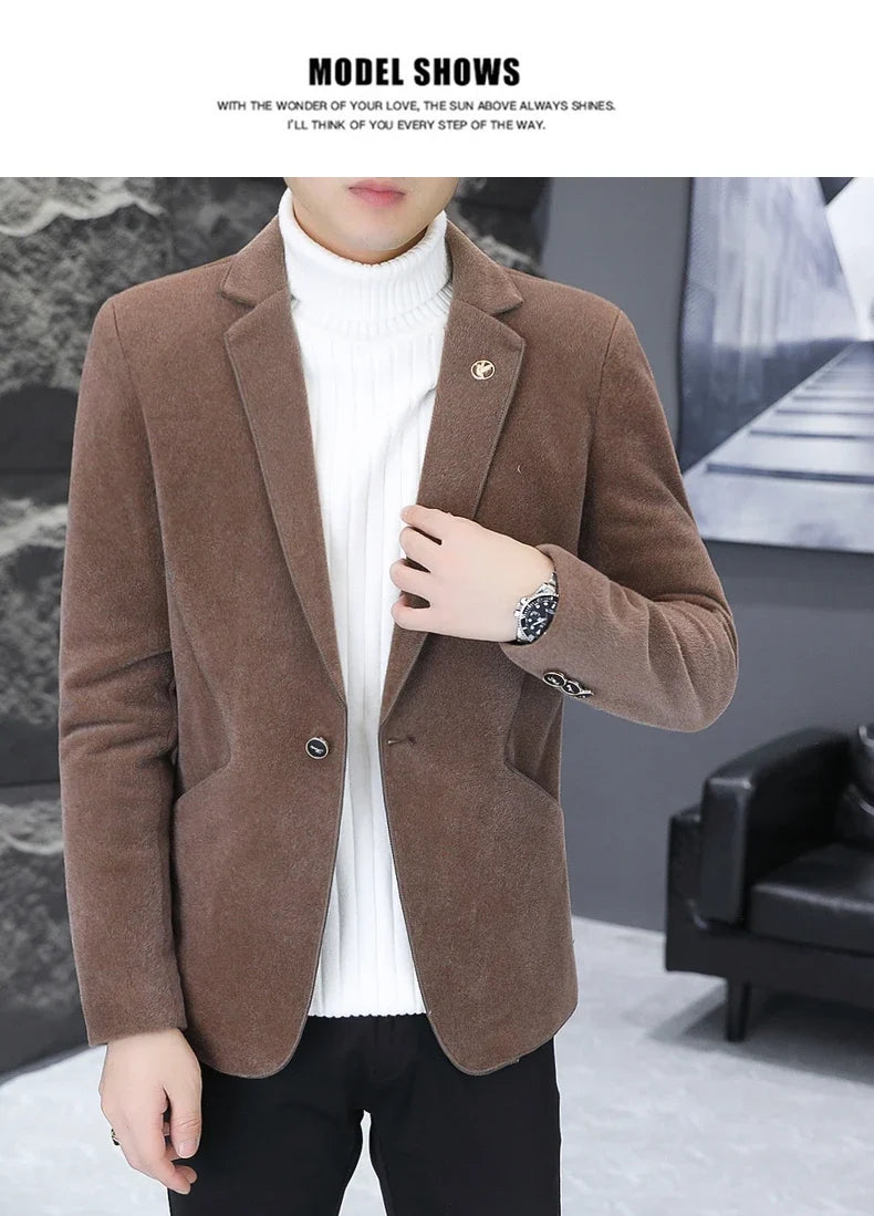 2025 Autumn Suit Men's Fashion Handsome Trend All Matching Woolen Youth Slim Small Suit Dress Single West Coat Coat  M-4XL