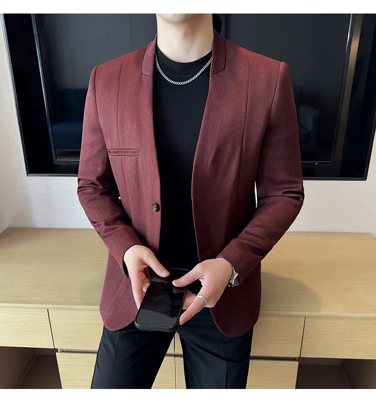 Chinese Style Collarless Suit Jacket Men Fashion Slim Fit Versatile Blazers Male Casual Business Wedding Groom Dress Jacket 2025
