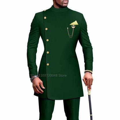 Tenues Homme avec Vêtements Africains Costume de Mariage Homme Blazer et Pantalon 2 Pièces Coupe Slim à Boutonnage Simple pour Dîner et Bal de Promo