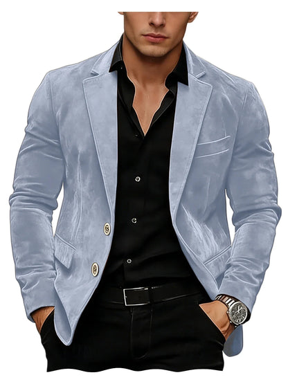 Men Suede Blazer Two Buttons Slim Fit Casual Formal Jacket Wedding Party Dinner Gentleman Sport Coat