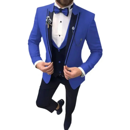 3 Piece Men's Dress Suits Set Casual Office Business Blazer Vest Pants Ensemble for Wedding Commuter