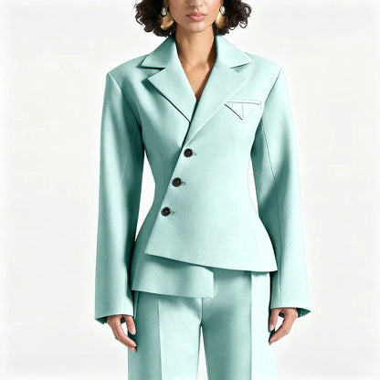Black Asymmetric Blazer Suit Women's Slim Fit Single Breasted Notch Lapel Set Minimalist Office Modern Casual Workwear Outfit