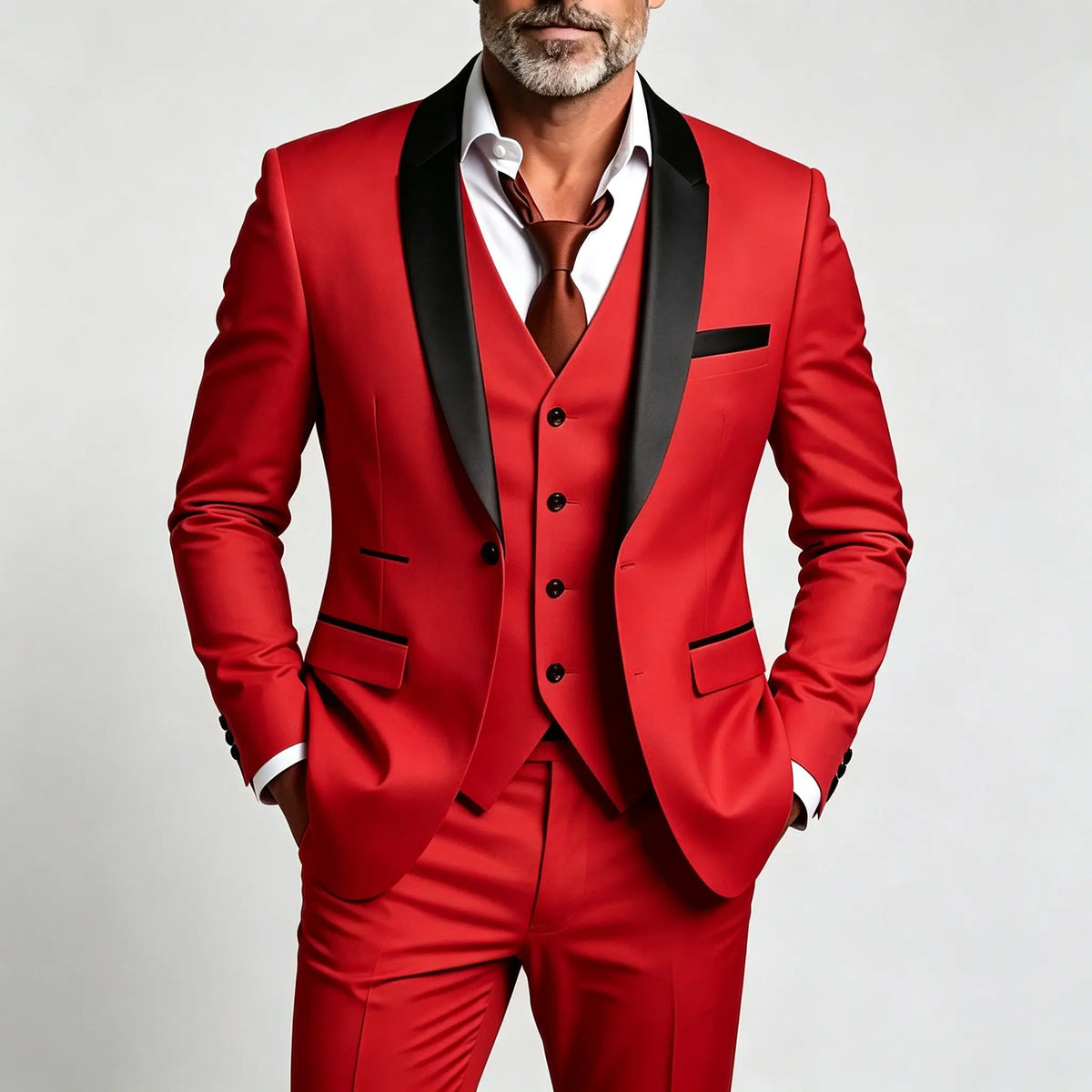 Costume 3 pièces pour homme à revers châle — Coupe ajustée, à simple boutonnage, idéal pour les mariages, les banquets et diverses occasions décontractées