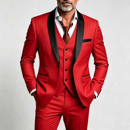 Costume 3 pièces pour homme à revers châle — Coupe ajustée, à simple boutonnage, idéal pour les mariages, les banquets et diverses occasions décontractées