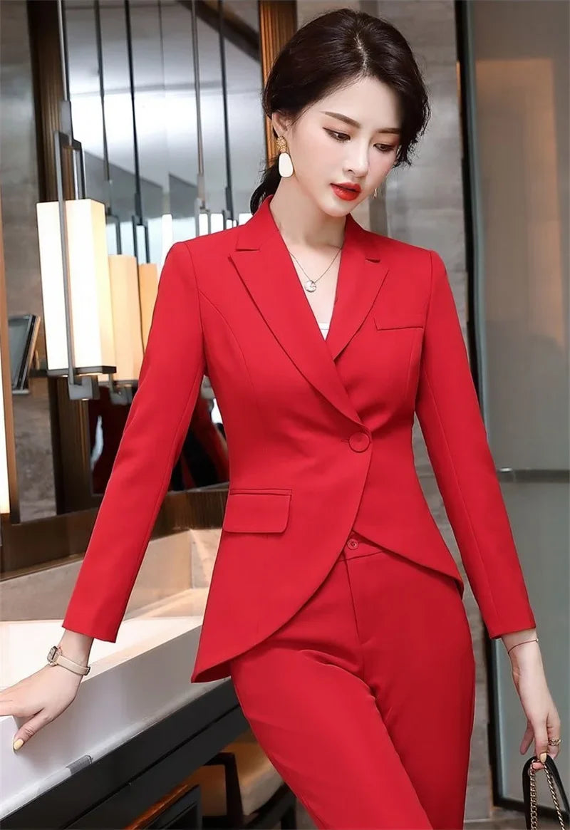 Slim 2 Piece Sets Office Wear Women 2025 New Fashion Turn Down Collar Single Button Blazers Casual Pencil Pant Suits