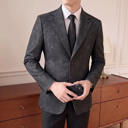 2026 Luxury Leather Suit Jacket Men's Business Casual Leather Men Blazers Social Wedding Groom Banquet Formal Coat Streetwear